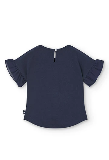 Camiseta de punto elástico de niña en color azul marino