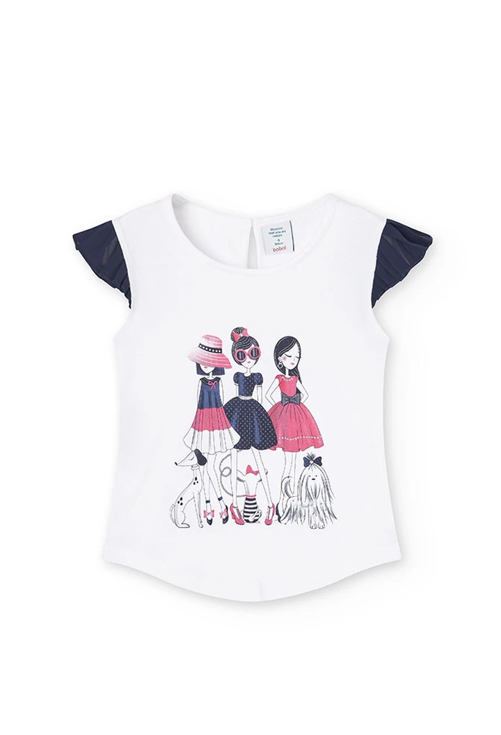 T-shirt tricoté maille élastique blanc pour fille, coloris blanc
