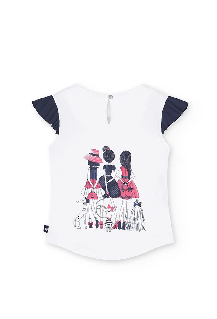 T-shirt tricoté maille élastique blanc pour fille, coloris blanc