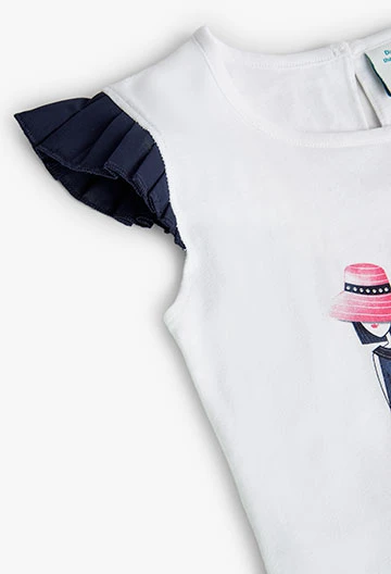 Maglietta bianca in jersey elasticizzata da bambina