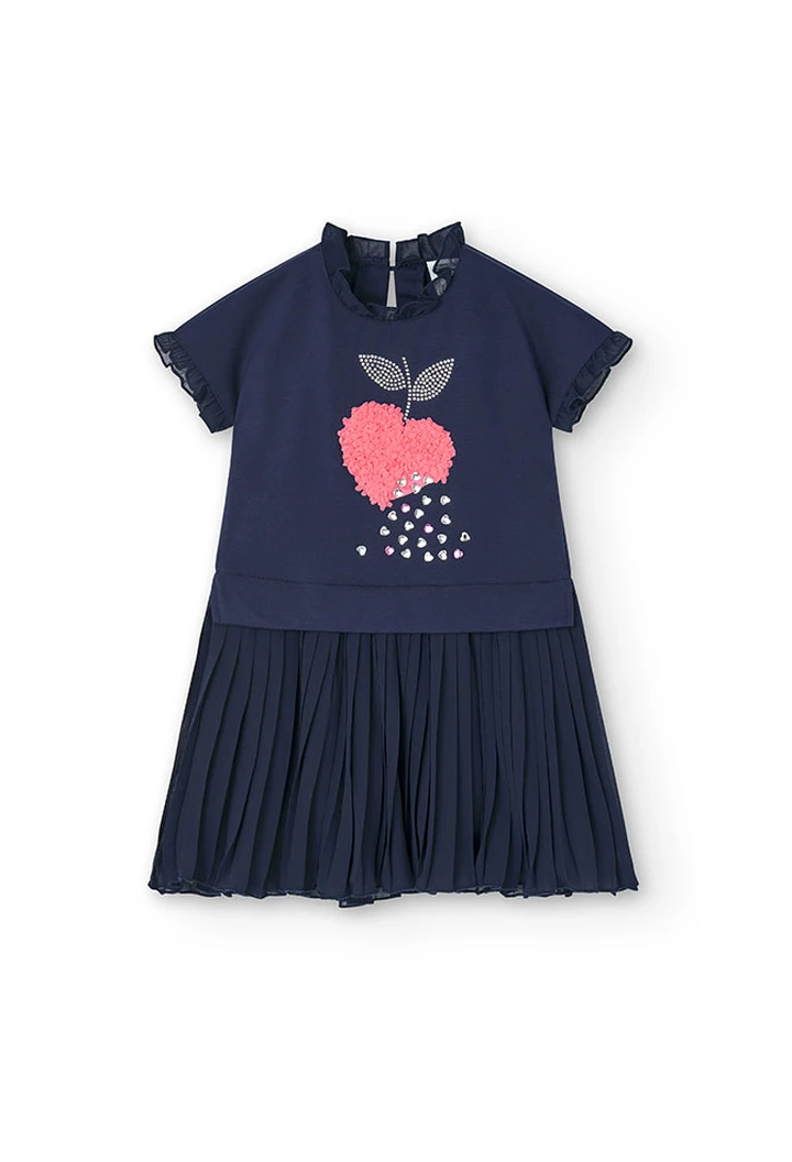 Robe maille combinée bleu marine pour fille