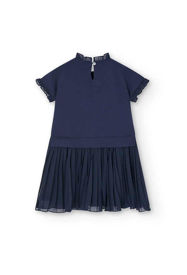 Robe maille combinée bleu marine pour fille