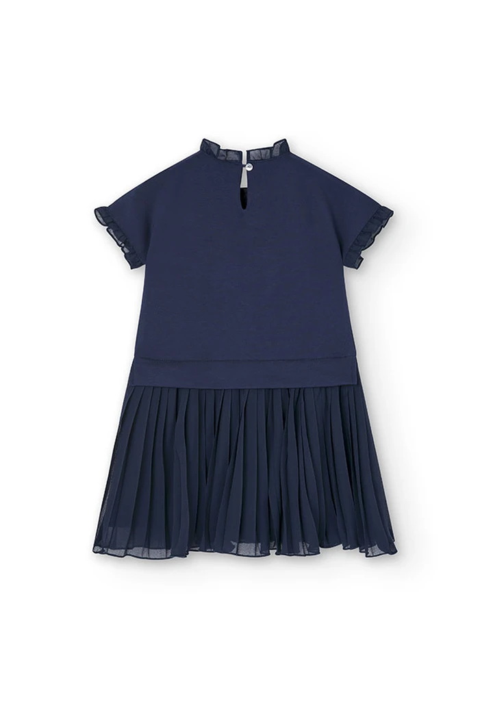 Vestido de punto combinado de niña en color azul marino