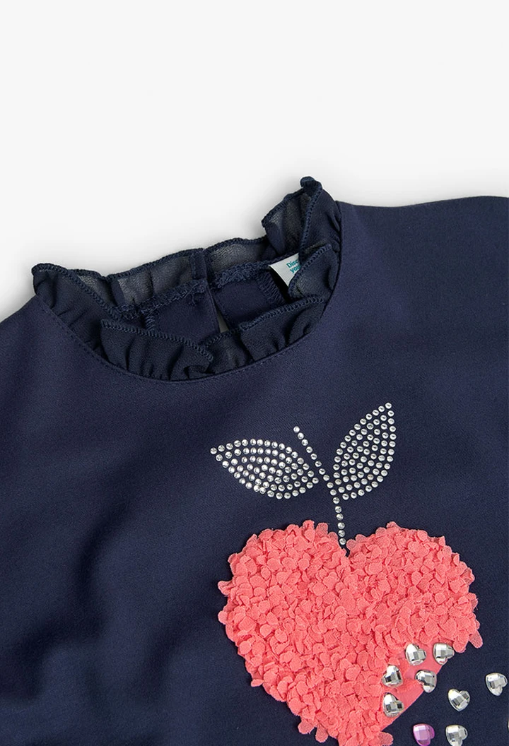 Robe maille combinée bleu marine pour fille