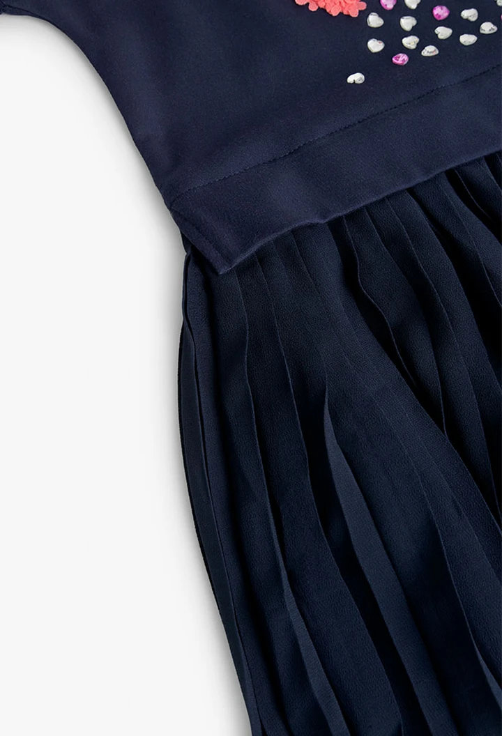 Robe maille combinée bleu marine pour fille