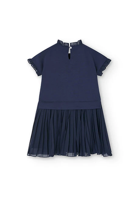 Girl's combined knit dress in navy blue