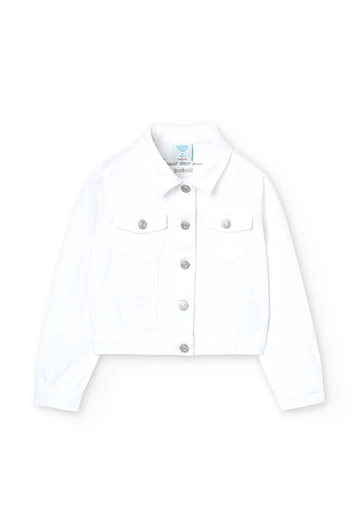 Girl\'s white stretch denim jacket
