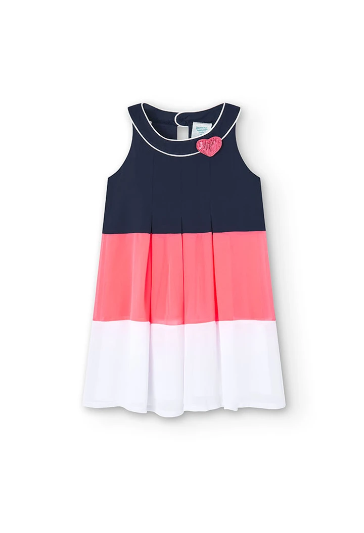 Robe en mousseline de soie tricolore pour fille, bleu marine
