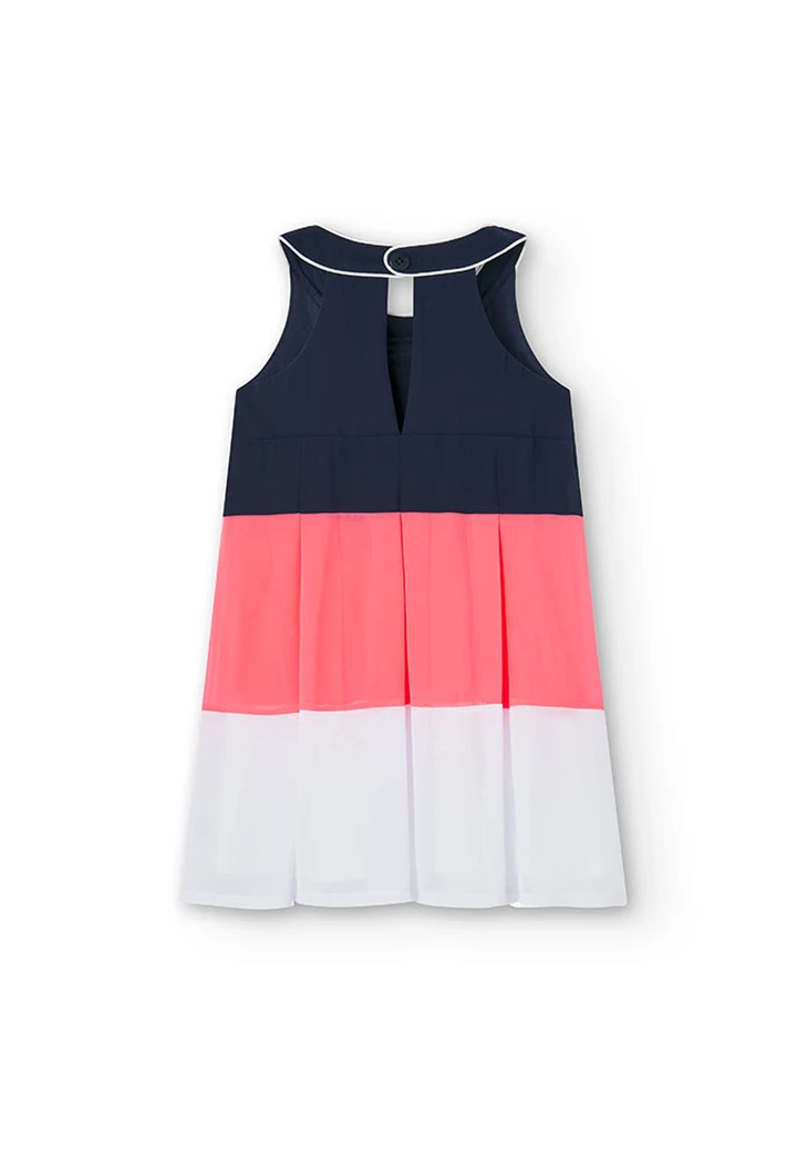 Robe en mousseline de soie tricolore pour fille, bleu marine