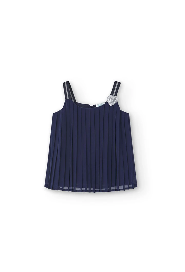 Haut plissé en mousseline de soie pour fille, bleu marine
