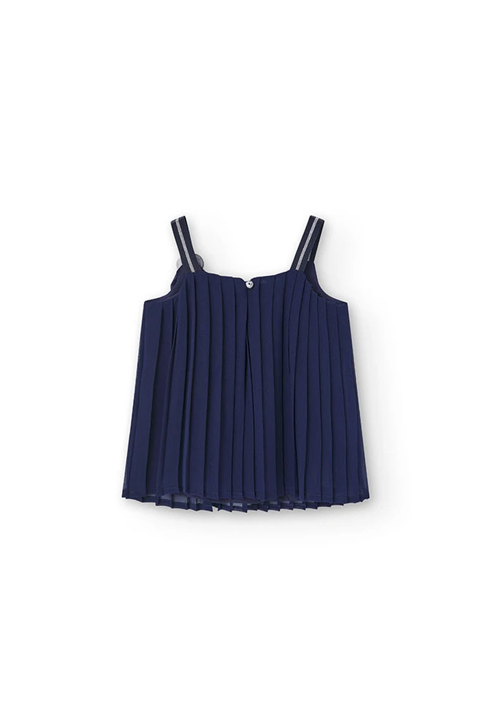 Haut plissé en mousseline de soie pour fille, bleu marine