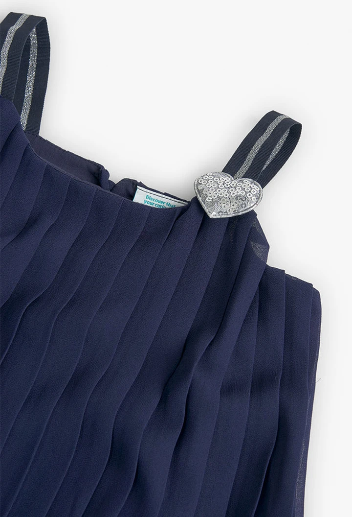 Haut plissé en mousseline de soie pour fille, bleu marine
