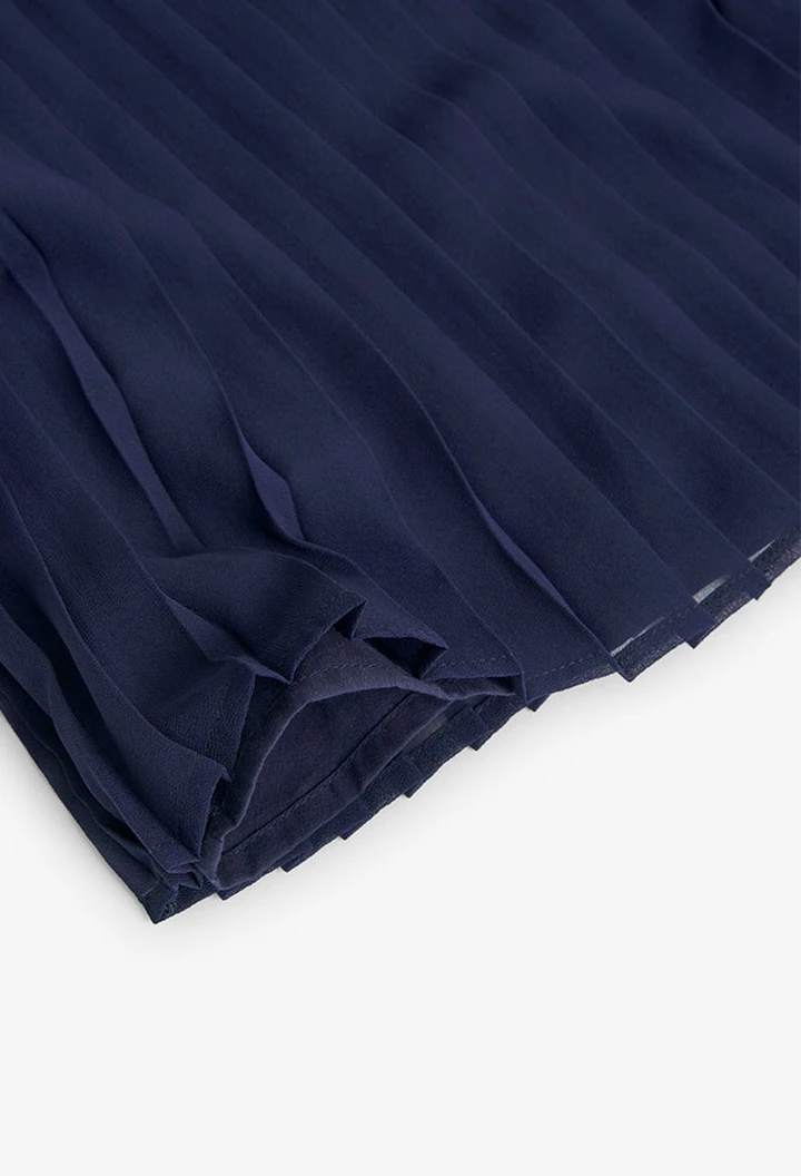 Haut plissé en mousseline de soie pour fille, bleu marine