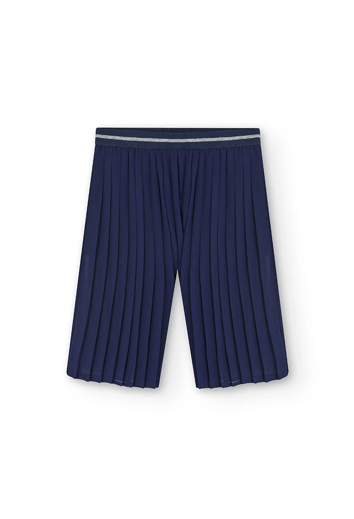 Girl\'s navy blue pleated chiffon trousers