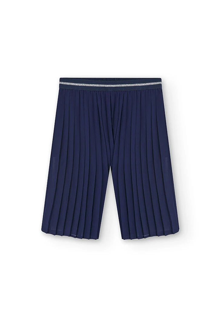 Pantalon à plis en mousseline de soie, bleu marine, fille