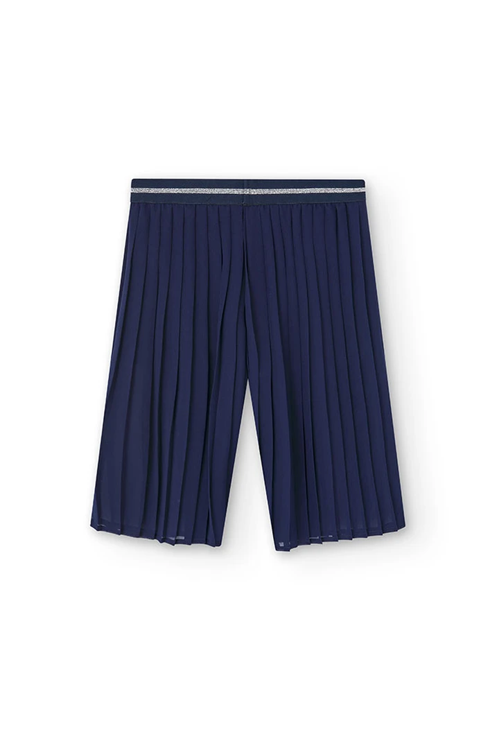 Pantalon à plis en mousseline de soie, bleu marine, fille