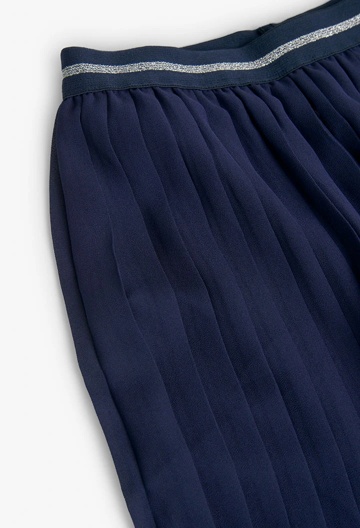 Girl\'s navy blue pleated chiffon trousers