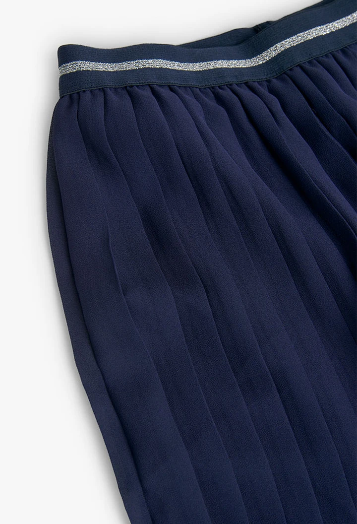 Pantalon à plis en mousseline de soie, bleu marine, fille