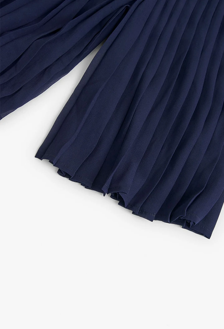 Pantalon à plis en mousseline de soie, bleu marine, fille