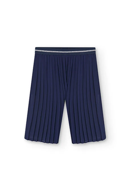 Girl's navy blue pleated chiffon trousers