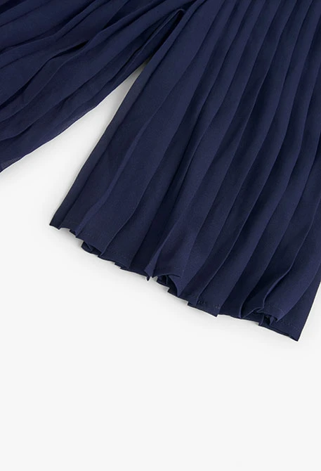Girl's navy blue pleated chiffon trousers