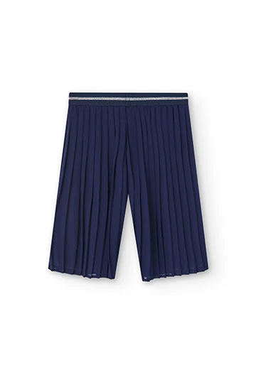 Pantalon à plis en mousseline de soie, bleu marine, fille