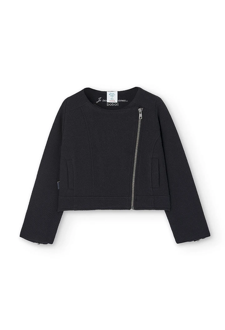 Veste tricotée gaufrée fille, noir