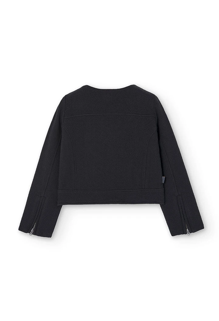 Veste tricotée gaufrée fille, noir