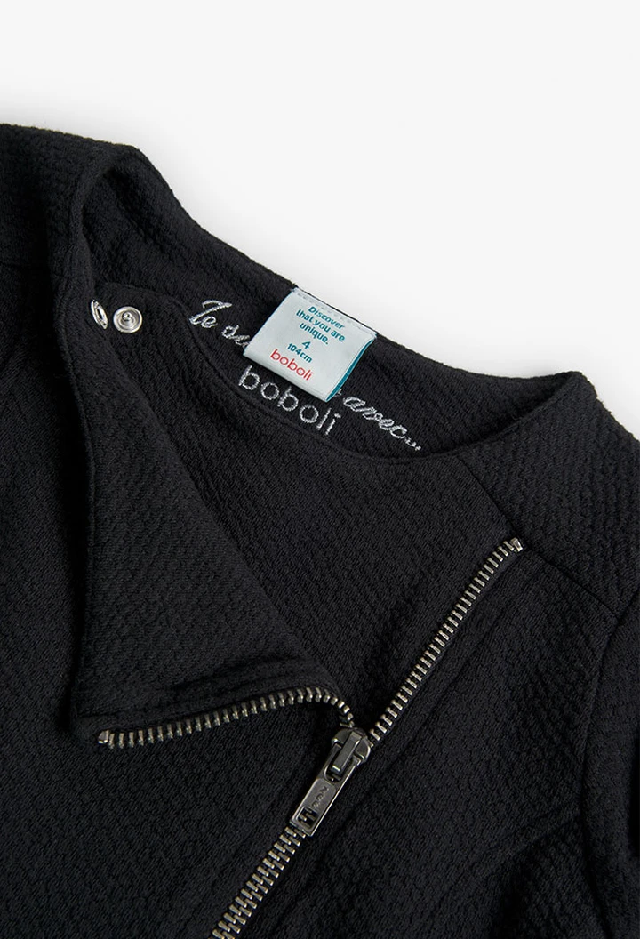 Veste tricotée gaufrée fille, noir