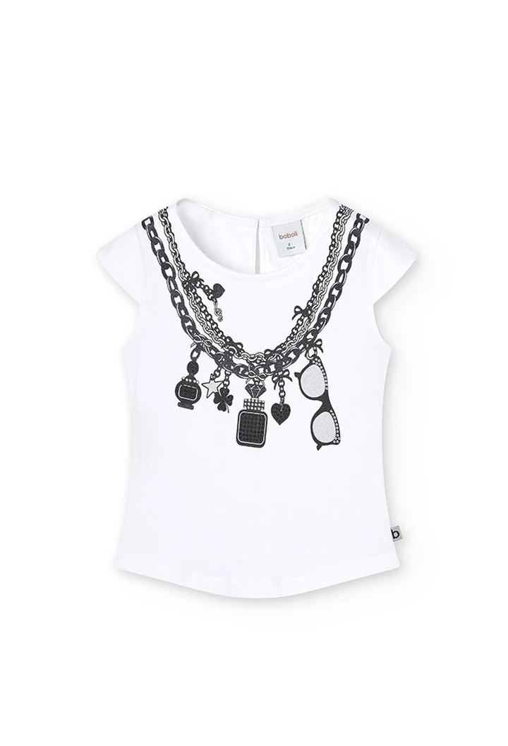 T-shirt tricoté maille élastique blanc pour fille