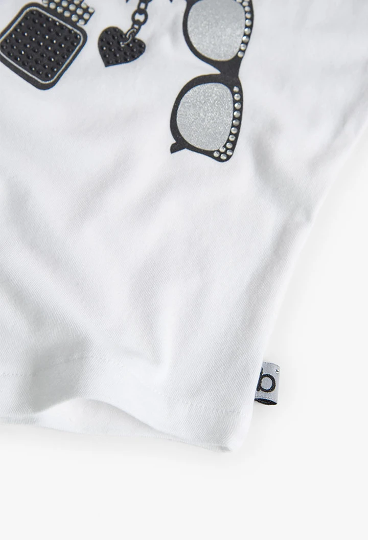 T-shirt tricoté maille élastique blanc pour fille