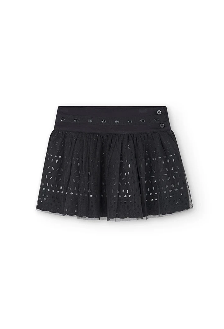Jupe bastille brodée noire pour fille