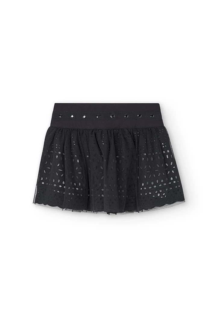Jupe bastille brodée noire pour fille