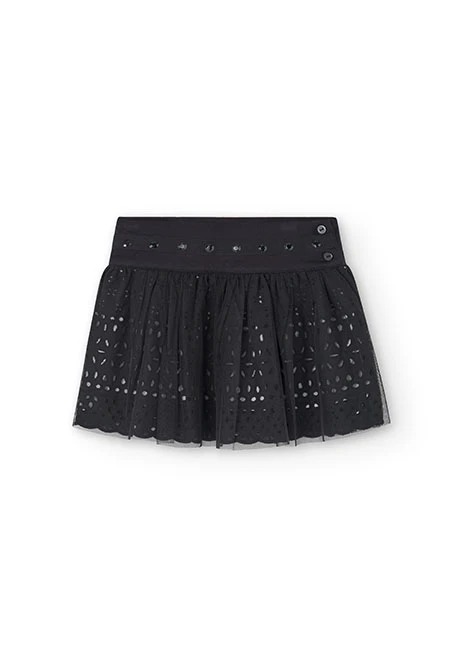 Girl's embroidered bastista skirt in black