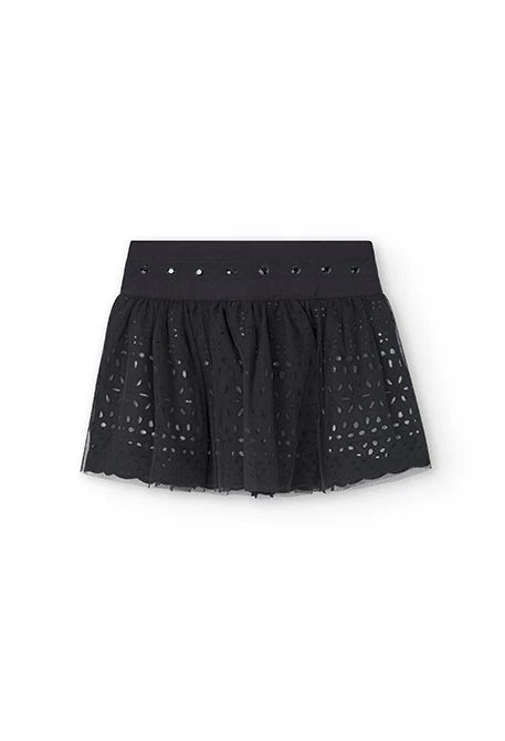 Girl's embroidered bastista skirt in black