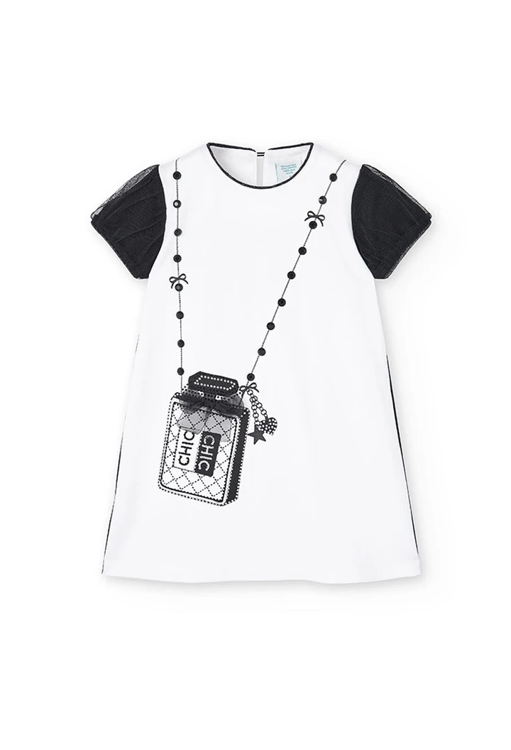 Robe tricotée point de rome blanche pour fille
