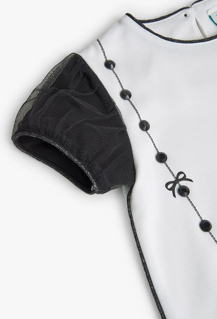 Robe tricotée point de rome blanche pour fille