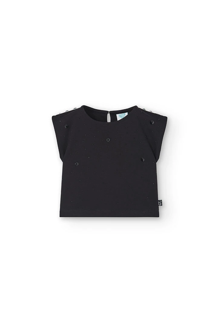 T-shirt tricoté point de rome noir pour fille