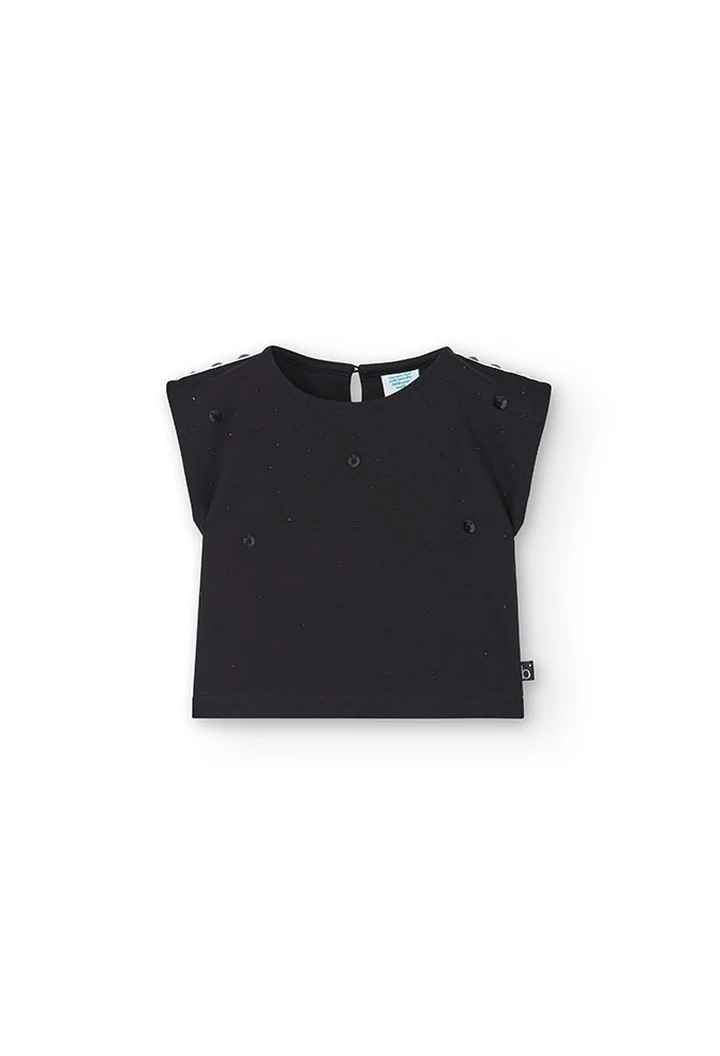 T-shirt tricoté point de rome noir pour fille