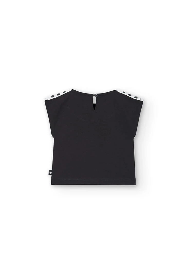 T-shirt tricoté point de rome noir pour fille