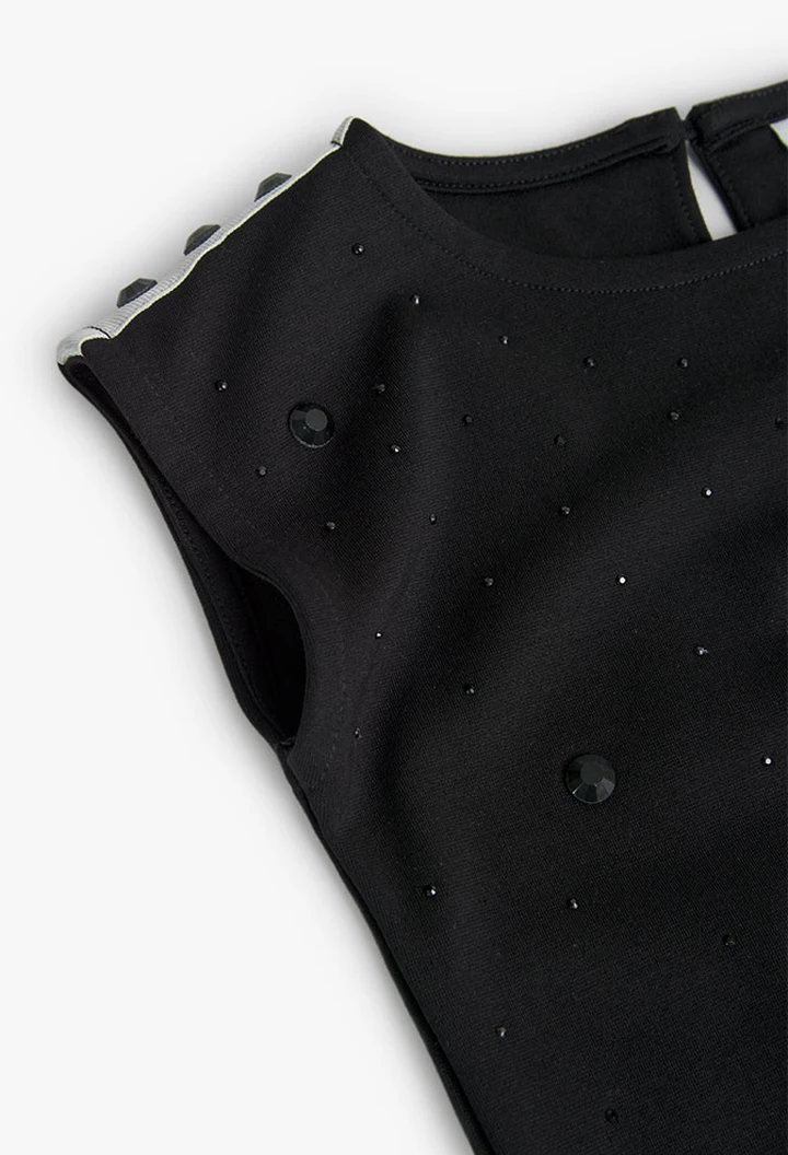 T-shirt tricoté point de rome noir pour fille
