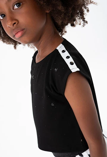 Camiseta de punto roma de niña en negro
