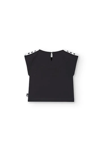 Camiseta de punto roma de niña en negro