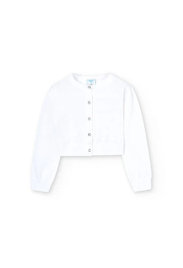 Jaqueta de tricotosa de nena en blanc