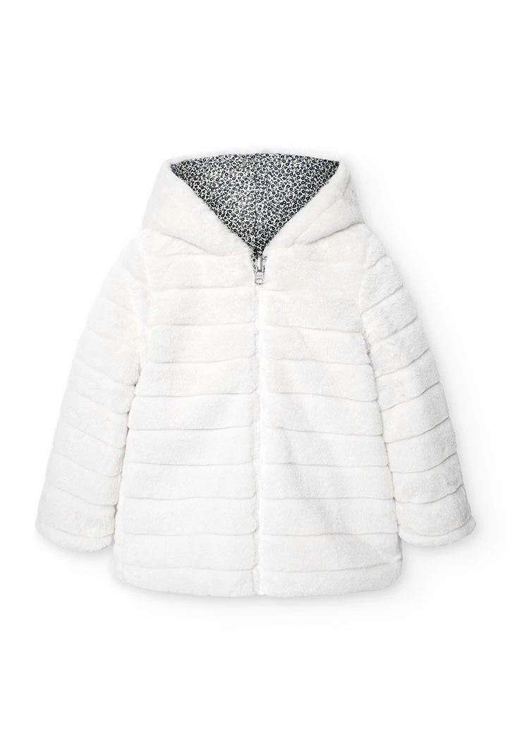 Reversible parka for girls in white with heart print