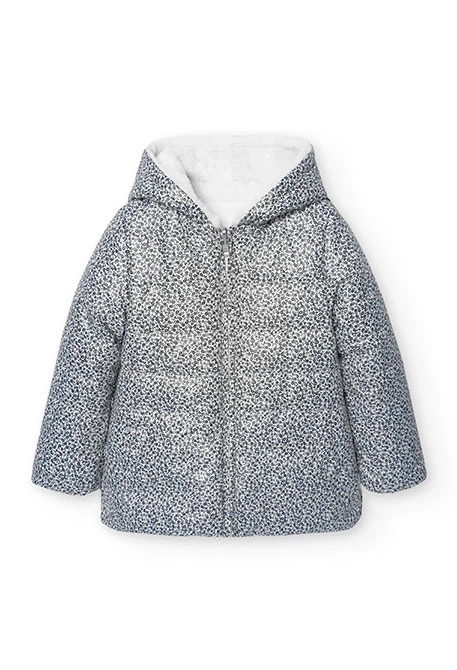 Parka reversible de nena en blanc i amb estampat de cors