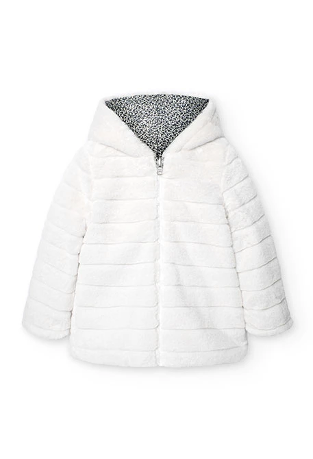 Reversible parka for girls in white with heart print