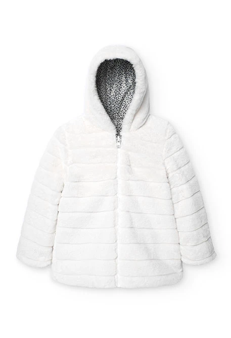 Reversible parka for girls in white with heart print