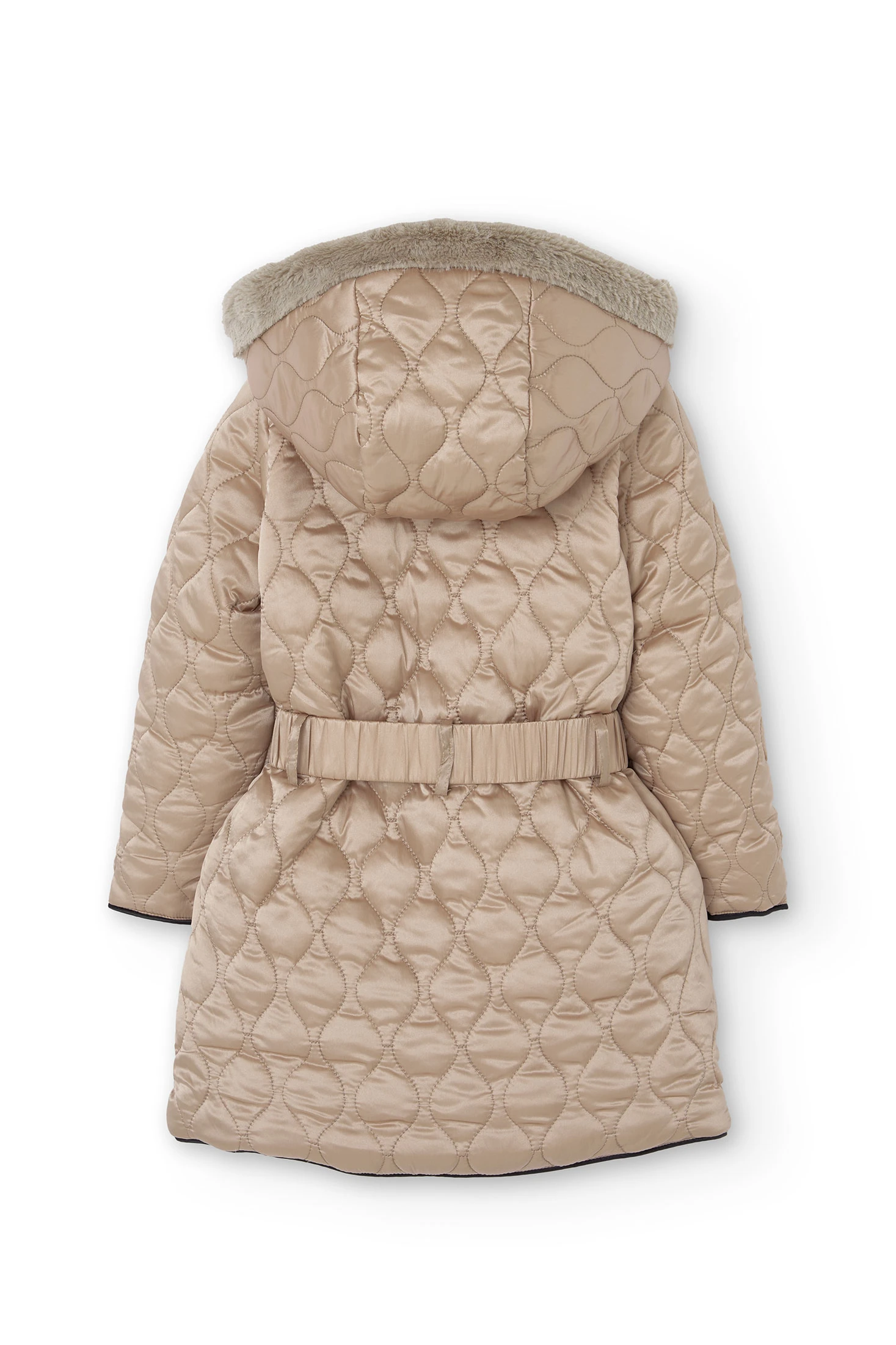 Parka tecnica para nina con capucha desmontable y cierre de cremallera de color amarillo oro