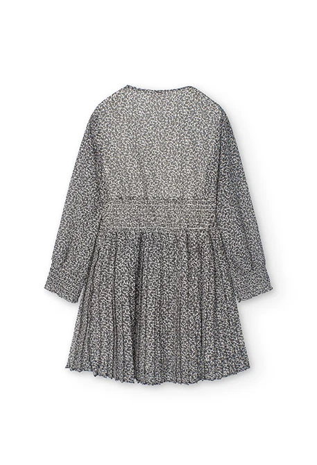 Pleated chiffon dress for girls with floral print